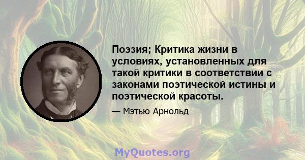 Поэзия; Критика жизни в условиях, установленных для такой критики в соответствии с законами поэтической истины и поэтической красоты.