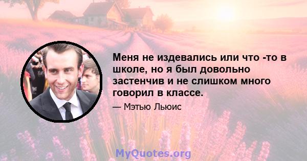 Меня не издевались или что -то в школе, но я был довольно застенчив и не слишком много говорил в классе.