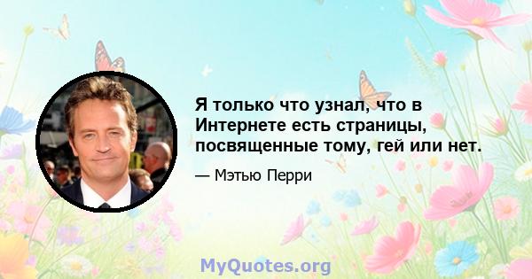 Я только что узнал, что в Интернете есть страницы, посвященные тому, гей или нет.