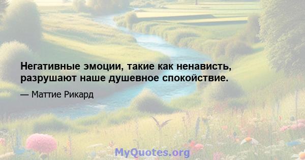 Негативные эмоции, такие как ненависть, разрушают наше душевное спокойствие.