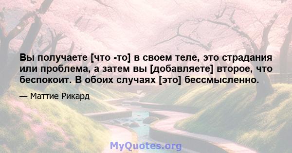 Вы получаете [что -то] в своем теле, это страдания или проблема, а затем вы [добавляете] второе, что беспокоит. В обоих случаях [это] бессмысленно.