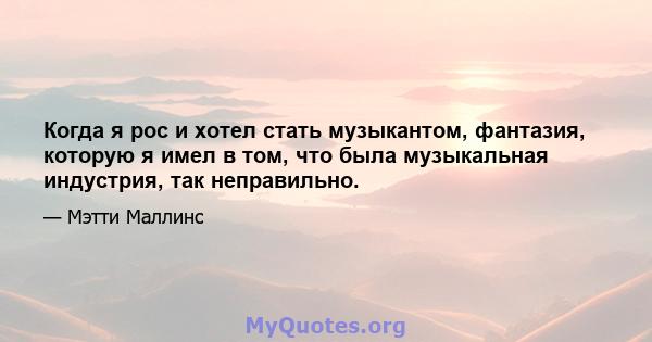 Когда я рос и хотел стать музыкантом, фантазия, которую я имел в том, что была музыкальная индустрия, так неправильно.