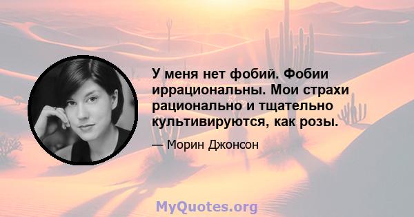 У меня нет фобий. Фобии иррациональны. Мои страхи рационально и тщательно культивируются, как розы.