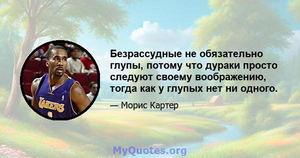 Безрассудные не обязательно глупы, потому что дураки просто следуют своему воображению, тогда как у глупых нет ни одного.