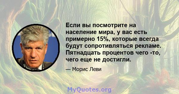 Если вы посмотрите на население мира, у вас есть примерно 15%, которые всегда будут сопротивляться рекламе. Пятнадцать процентов чего -то, чего еще не достигли.