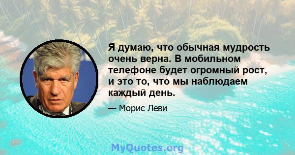 Я думаю, что обычная мудрость очень верна. В мобильном телефоне будет огромный рост, и это то, что мы наблюдаем каждый день.