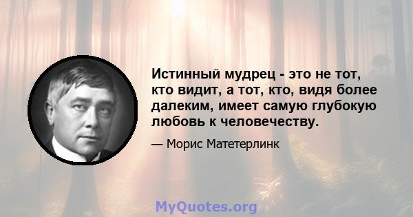 Истинный мудрец - это не тот, кто видит, а тот, кто, видя более далеким, имеет самую глубокую любовь к человечеству.