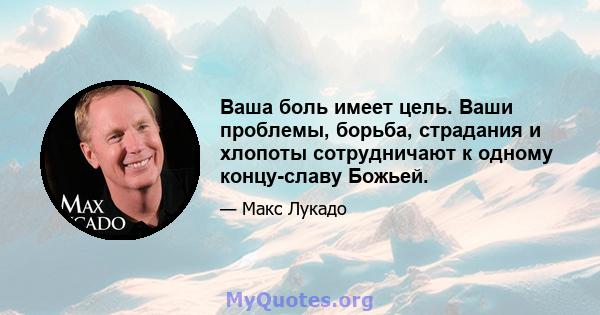 Ваша боль имеет цель. Ваши проблемы, борьба, страдания и хлопоты сотрудничают к одному концу-славу Божьей.