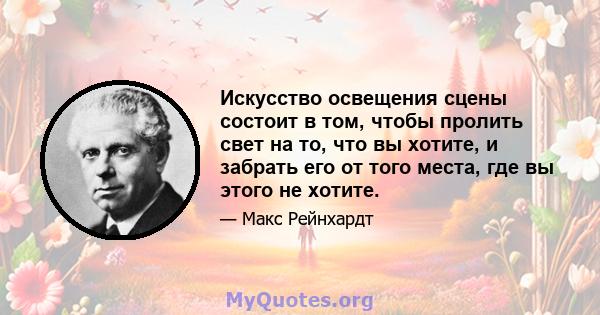 Искусство освещения сцены состоит в том, чтобы пролить свет на то, что вы хотите, и забрать его от того места, где вы этого не хотите.