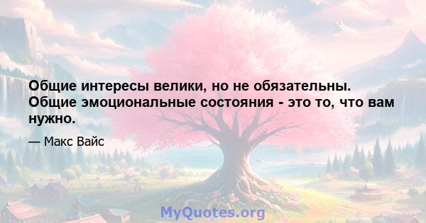 Общие интересы велики, но не обязательны. Общие эмоциональные состояния - это то, что вам нужно.