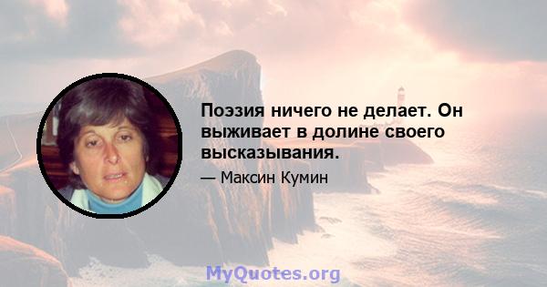 Поэзия ничего не делает. Он выживает в долине своего высказывания.