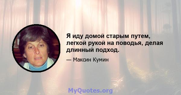 Я иду домой старым путем, легкой рукой на поводья, делая длинный подход.