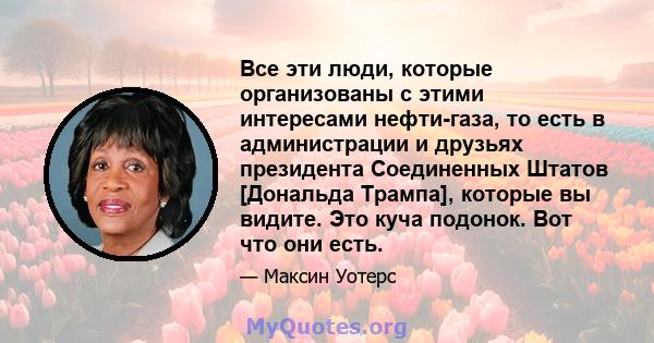 Все эти люди, которые организованы с этими интересами нефти-газа, то есть в администрации и друзьях президента Соединенных Штатов [Дональда Трампа], которые вы видите. Это куча подонок. Вот что они есть.