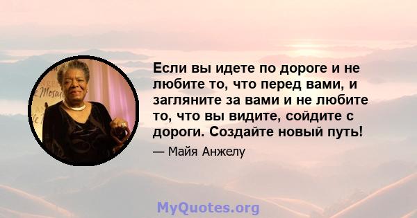 Если вы идете по дороге и не любите то, что перед вами, и загляните за вами и не любите то, что вы видите, сойдите с дороги. Создайте новый путь!