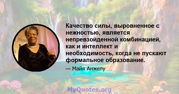 Качество силы, выровненное с нежностью, является непревзойденной комбинацией, как и интеллект и необходимость, когда не пускают формальное образование.