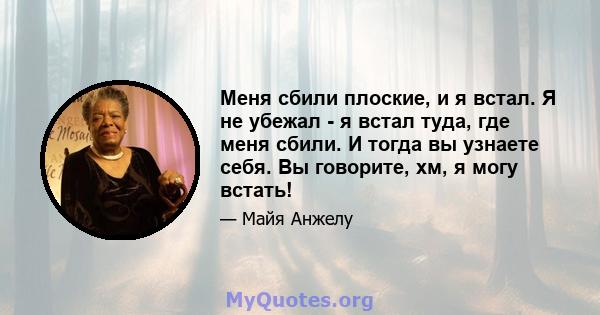 Меня сбили плоские, и я встал. Я не убежал - я встал туда, где меня сбили. И тогда вы узнаете себя. Вы говорите, хм, я могу встать!