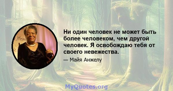 Ни один человек не может быть более человеком, чем другой человек. Я освобождаю тебя от своего невежества.