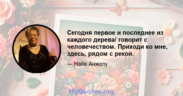 Сегодня первое и последнее из каждого дерева/ говорит с человечеством. Приходи ко мне, здесь, рядом с рекой.