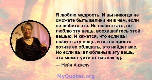 Я люблю мудрость. И вы никогда не сможете быть велики ни в чем, если не любите это. Не любите это, но люблю эту вещь, восхищайтесь этой вещью. И кажется, что если вы любите эту вещь, и вы не просто хотите ее обладать,