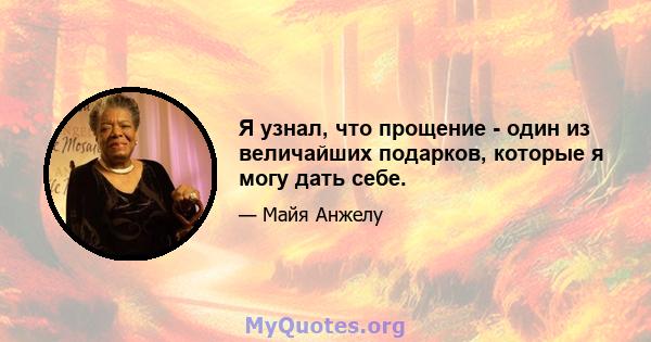 Я узнал, что прощение - один из величайших подарков, которые я могу дать себе.