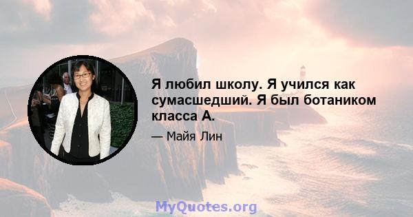 Я любил школу. Я учился как сумасшедший. Я был ботаником класса А.