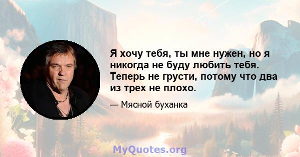 Я хочу тебя, ты мне нужен, но я никогда не буду любить тебя. Теперь не грусти, потому что два из трех не плохо.