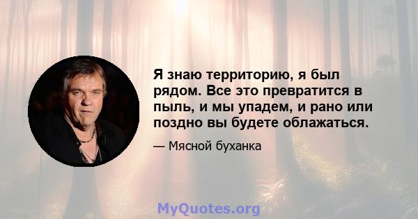 Я знаю территорию, я был рядом. Все это превратится в пыль, и мы упадем, и рано или поздно вы будете облажаться.