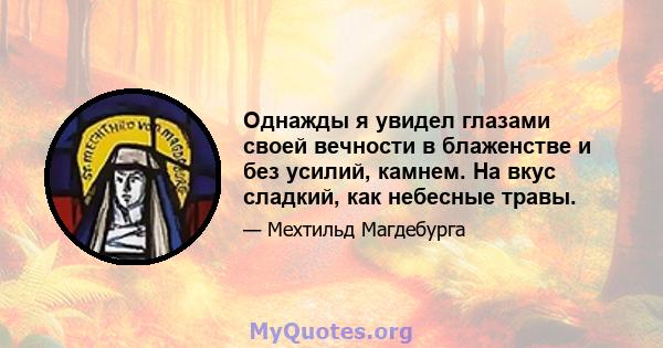 Однажды я увидел глазами своей вечности в блаженстве и без усилий, камнем. На вкус сладкий, как небесные травы.