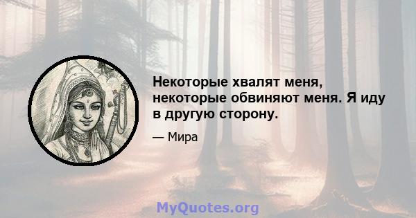 Некоторые хвалят меня, некоторые обвиняют меня. Я иду в другую сторону.