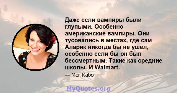 Даже если вампиры были глупыми. Особенно американские вампиры. Они тусовались в местах, где сам Аларик никогда бы не ушел, особенно если бы он был бессмертным. Такие как средние школы. И Walmart.