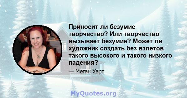 Приносит ли безумие творчество? Или творчество вызывает безумие? Может ли художник создать без взлетов такого высокого и такого низкого падения?