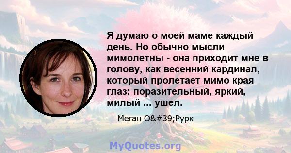 Я думаю о моей маме каждый день. Но обычно мысли мимолетны - она ​​приходит мне в голову, как весенний кардинал, который пролетает мимо края глаз: поразительный, яркий, милый ... ушел.