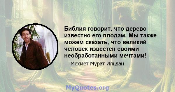 Библия говорит, что дерево известно его плодам. Мы также можем сказать, что великий человек известен своими необработанными мечтами!