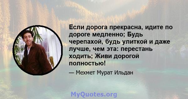 Если дорога прекрасна, идите по дороге медленно; Будь черепахой, будь улиткой и даже лучше, чем эта: перестань ходить; Живи дорогой полностью!