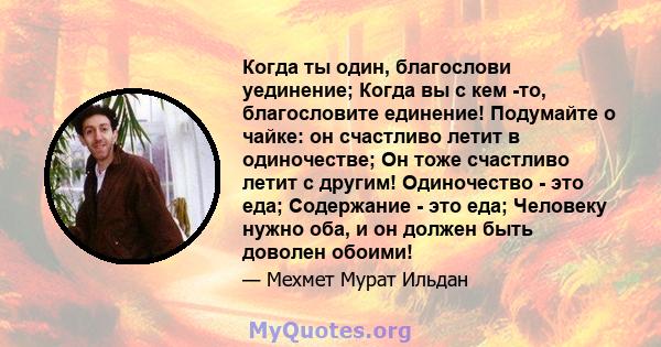 Когда ты один, благослови уединение; Когда вы с кем -то, благословите единение! Подумайте о чайке: он счастливо летит в одиночестве; Он тоже счастливо летит с другим! Одиночество - это еда; Содержание - это еда;