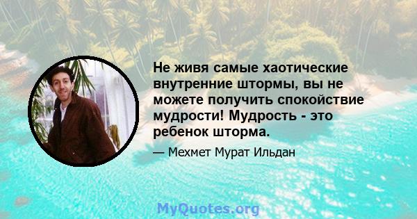 Не живя самые хаотические внутренние штормы, вы не можете получить спокойствие мудрости! Мудрость - это ребенок шторма.