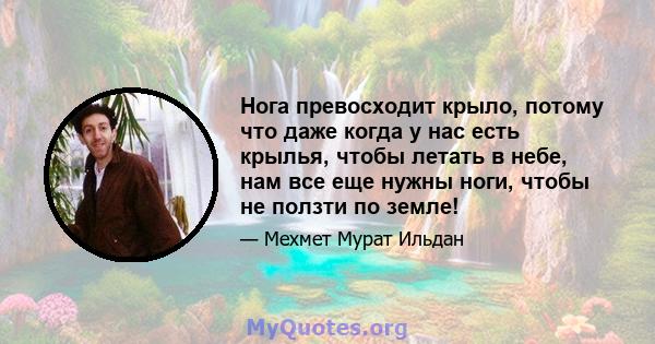 Нога превосходит крыло, потому что даже когда у нас есть крылья, чтобы летать в небе, нам все еще нужны ноги, чтобы не ползти по земле!