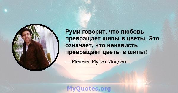 Руми говорит, что любовь превращает шипы в цветы. Это означает, что ненависть превращает цветы в шипы!