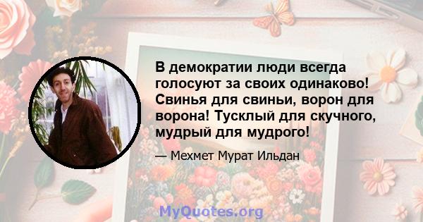 В демократии люди всегда голосуют за своих одинаково! Свинья для свиньи, ворон для ворона! Тусклый для скучного, мудрый для мудрого!