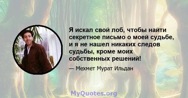 Я искал свой лоб, чтобы найти секретное письмо о моей судьбе, и я не нашел никаких следов судьбы, кроме моих собственных решений!