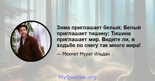 Зима приглашает белый; Белый приглашает тишину; Тишина приглашает мир. Видите ли, в ходьбе по снегу так много мира!