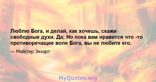 Люблю Бога, и делай, как хочешь, скажи свободные духи. Да; Но пока вам нравится что -то противоречащее воле Бога, вы не любите его.