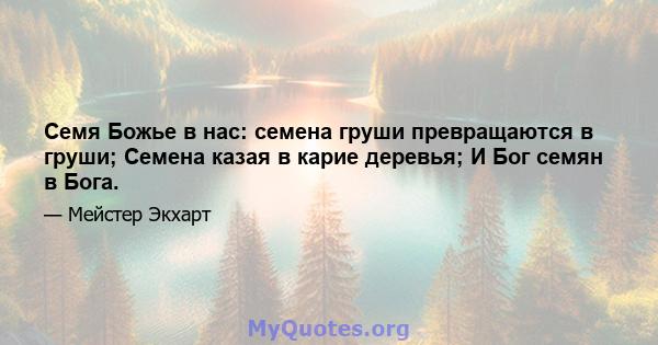 Семя Божье в нас: семена груши превращаются в груши; Семена казая в карие деревья; И Бог семян в Бога.