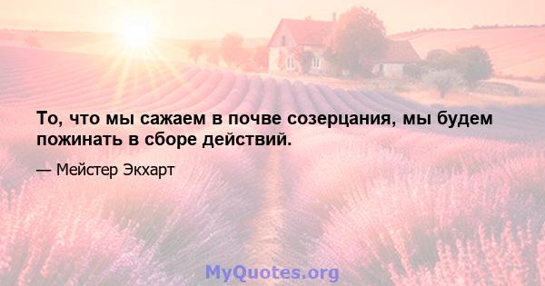 То, что мы сажаем в почве созерцания, мы будем пожинать в сборе действий.