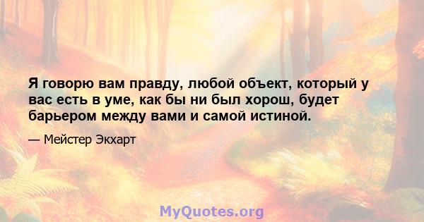 Я говорю вам правду, любой объект, который у вас есть в уме, как бы ни был хорош, будет барьером между вами и самой истиной.