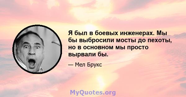 Я был в боевых инженерах. Мы бы выбросили мосты до пехоты, но в основном мы просто вырвали бы.