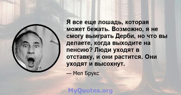 Я все еще лошадь, которая может бежать. Возможно, я не смогу выиграть Дерби, но что вы делаете, когда выходите на пенсию? Люди уходят в отставку, и они растится. Они уходят и высохнут.