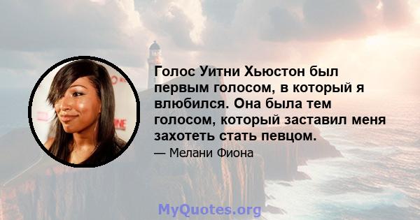 Голос Уитни Хьюстон был первым голосом, в который я влюбился. Она была тем голосом, который заставил меня захотеть стать певцом.