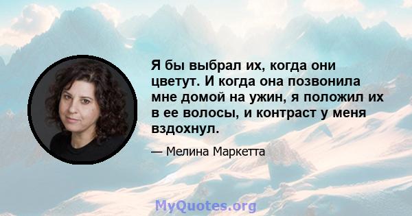 Я бы выбрал их, когда они цветут. И когда она позвонила мне домой на ужин, я положил их в ее волосы, и контраст у меня вздохнул.