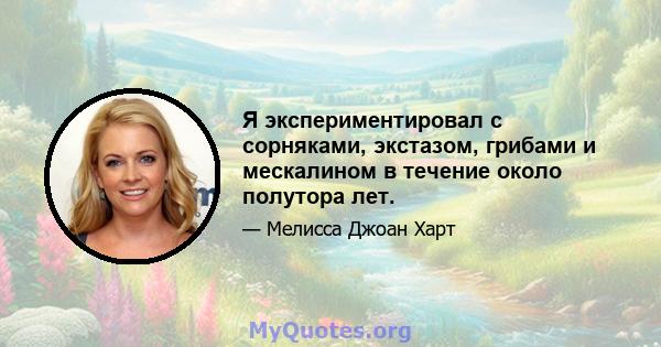 Я экспериментировал с сорняками, экстазом, грибами и мескалином в течение около полутора лет.